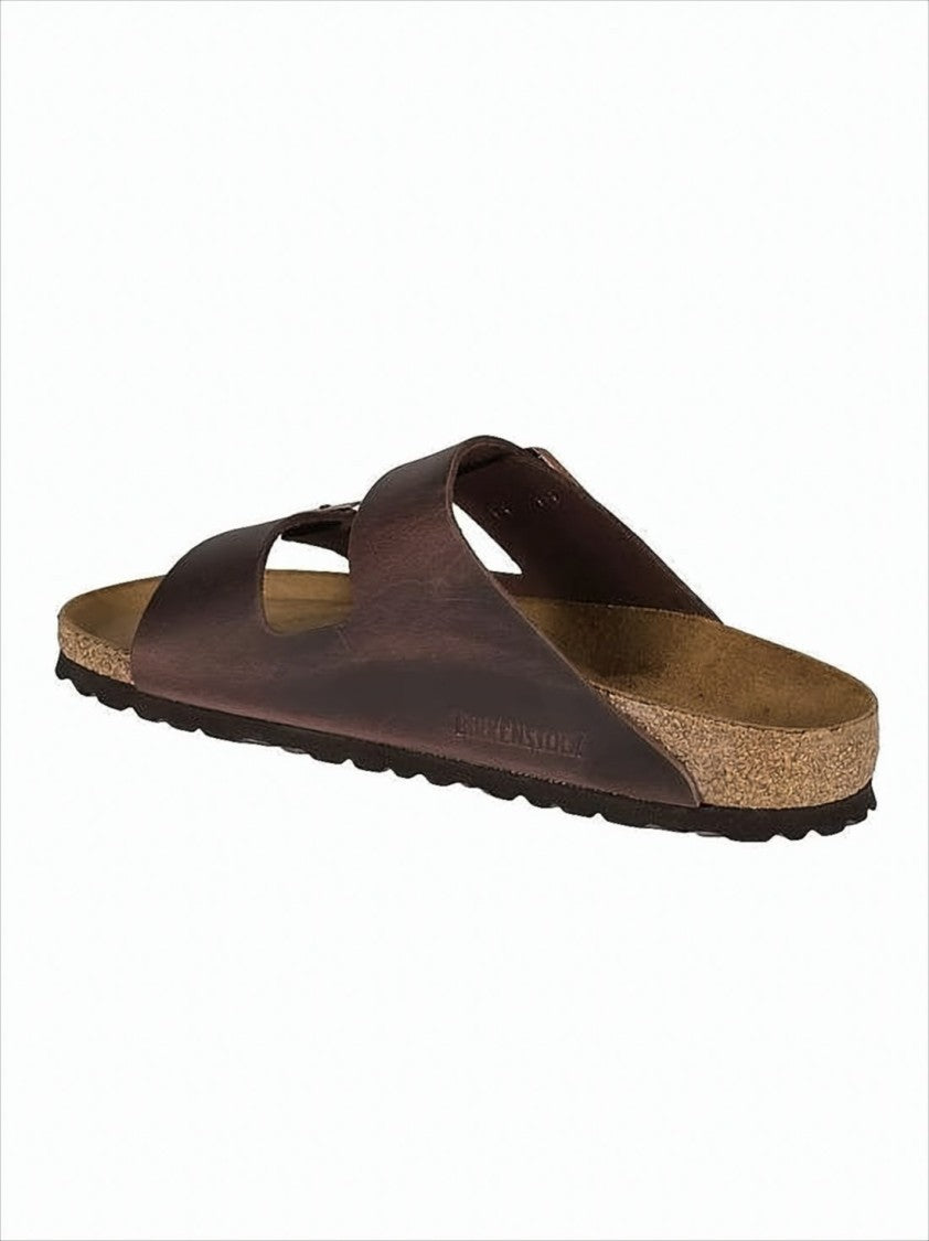 Classic Two-Strap Brown Leather Sandal with Adjustable Buckles