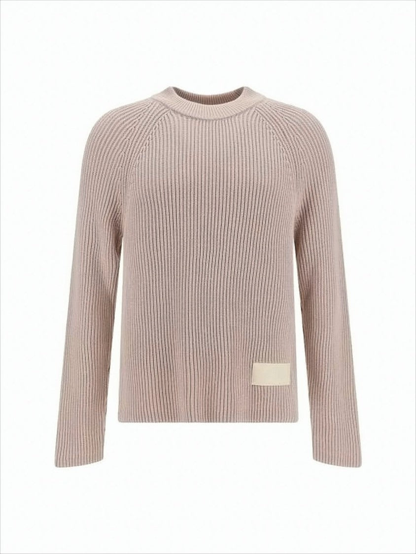 Ribbed Knit Sweater with Crew Neckline