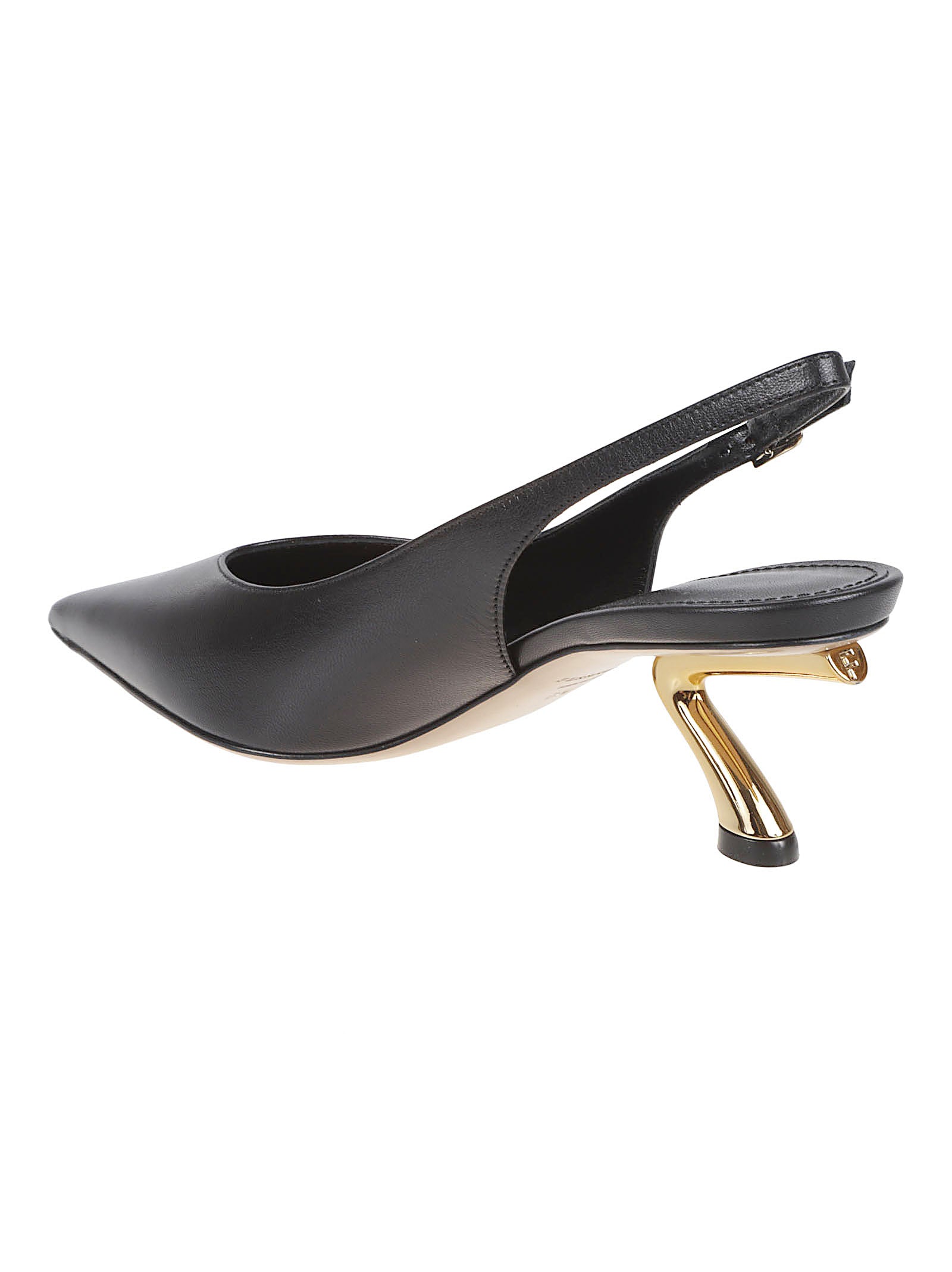 Sculptural Heel Slingback in Smooth Black Leather