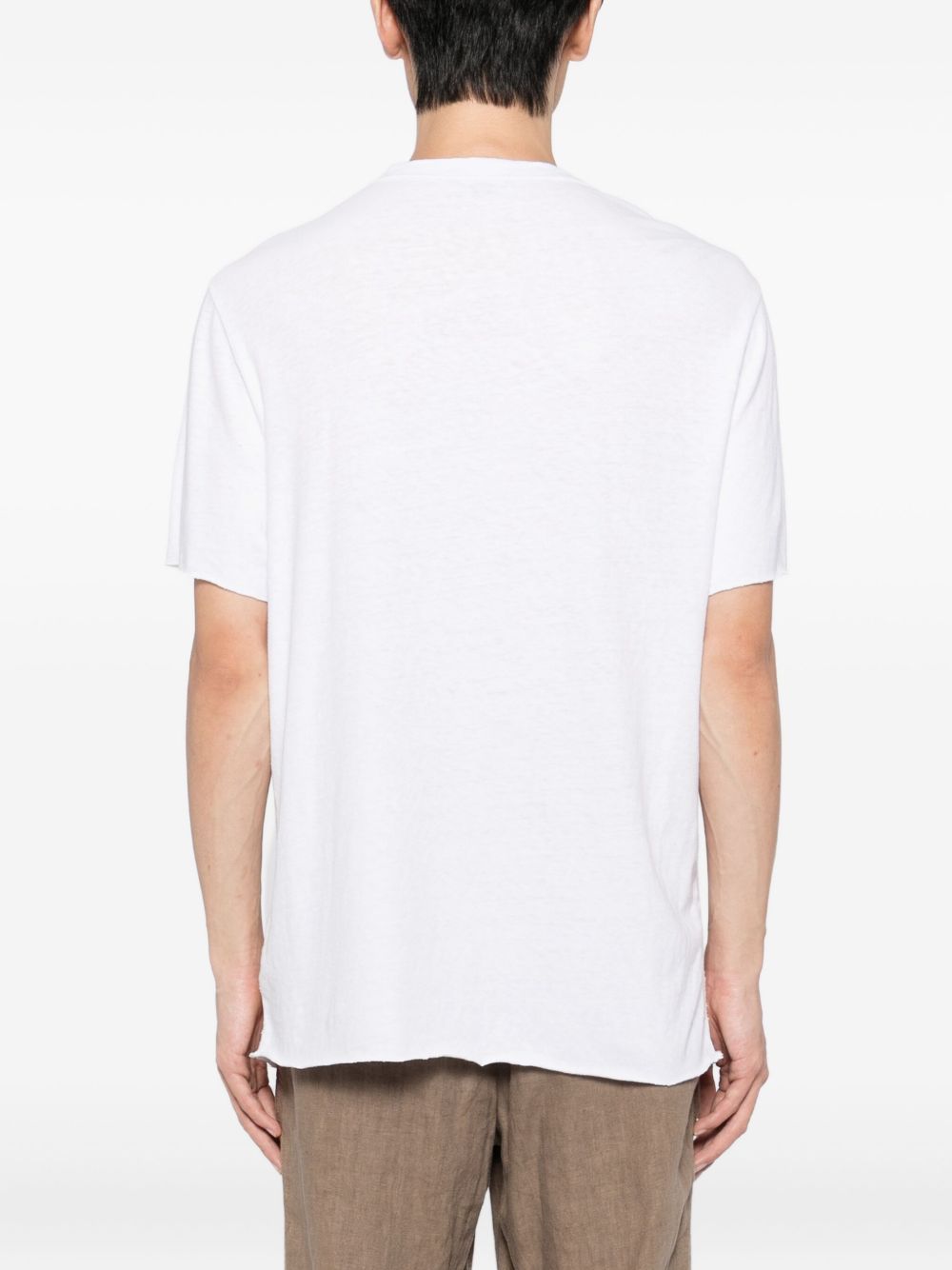 Henley Collar White T-Shirt With Raw Edges