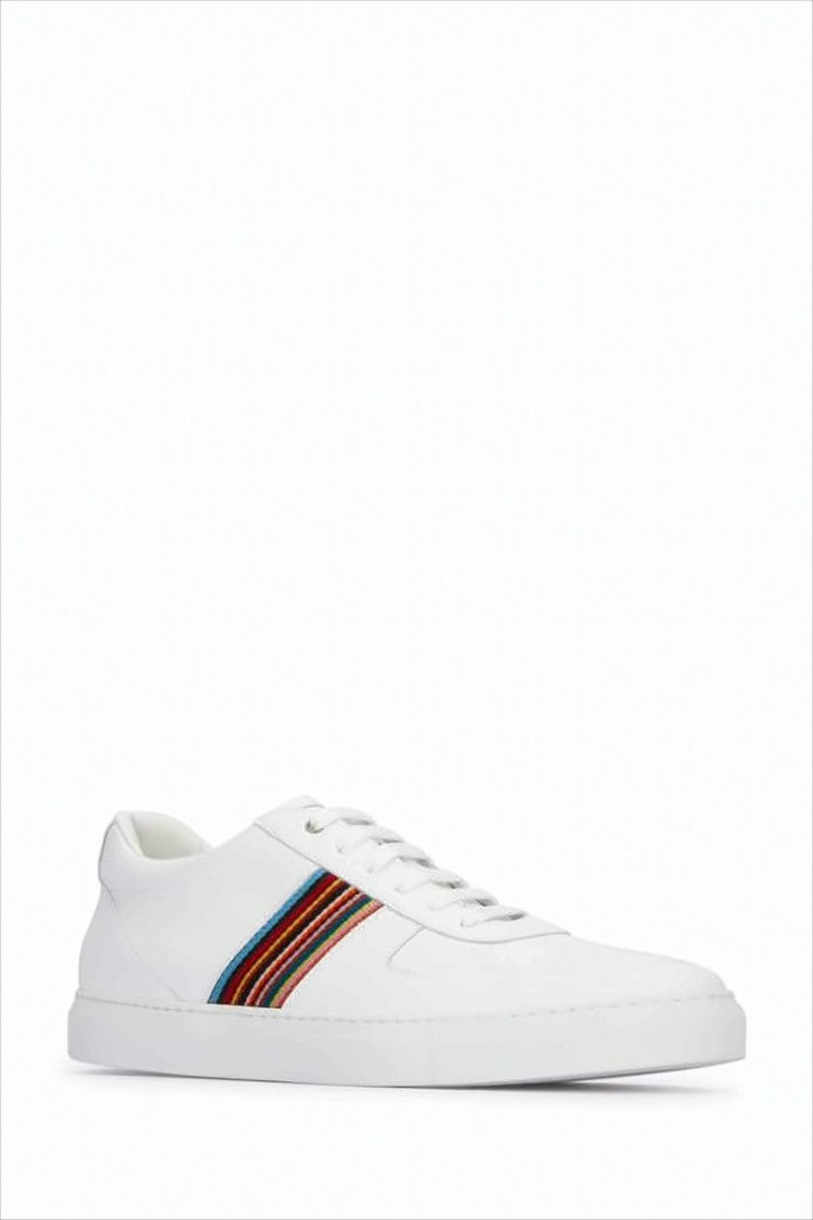 Multicolored Stripe Detail Smooth Leather Sneakers