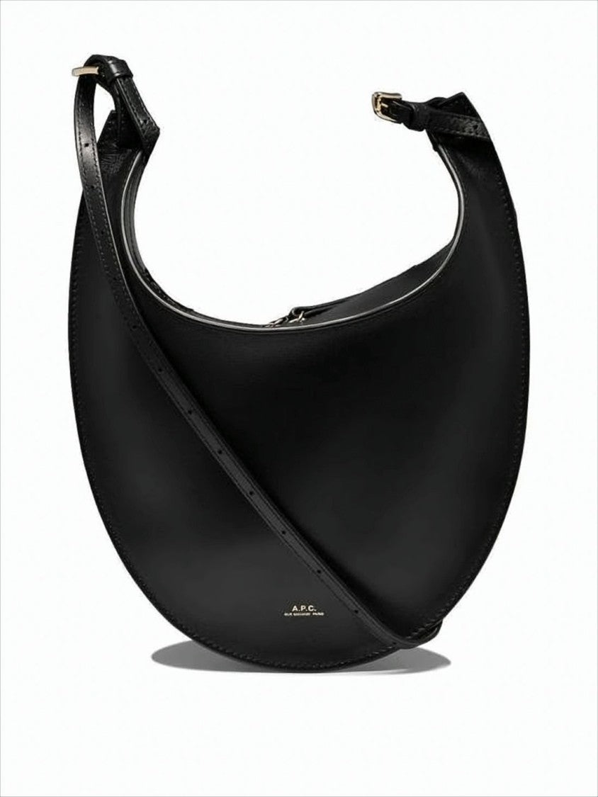 Crescent-Shaped Black Cowhide Tote Bag