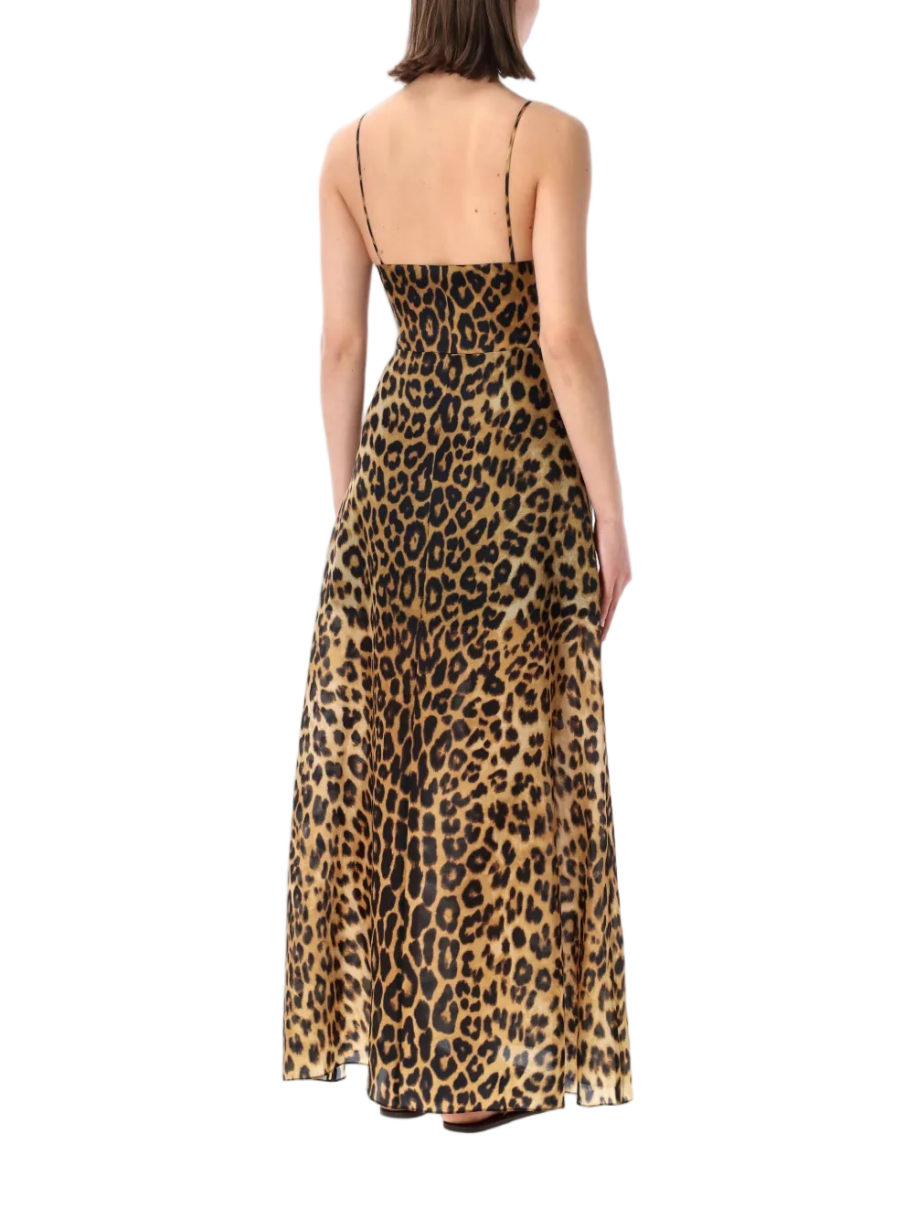 Maxi Dress with Bold Leopard Print and Spaghetti Straps