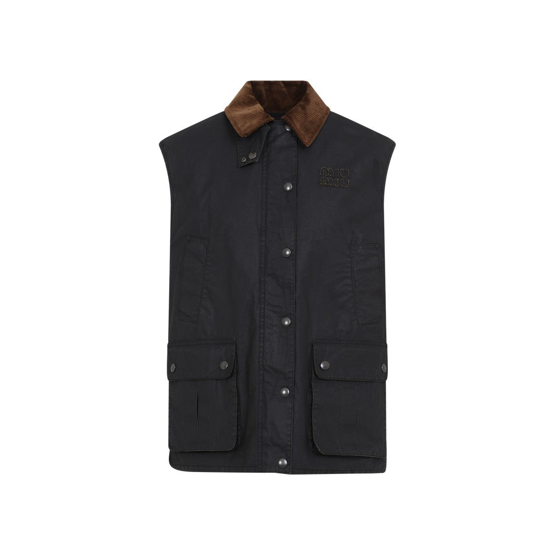 Relaxed-Fit Black Cotton Jacket With Brown Corduroy Collar