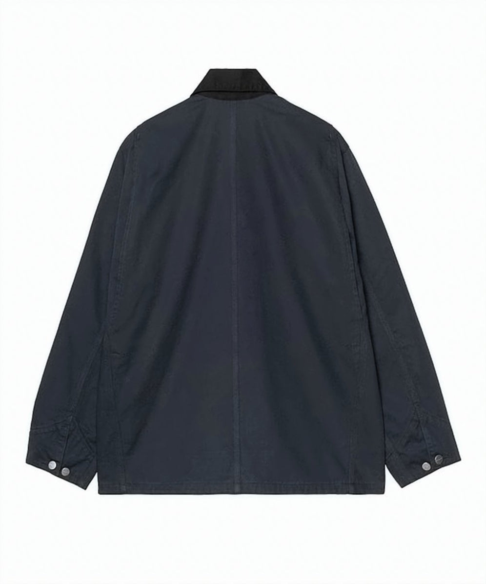 Casual Blue Workwear Jacket with Contrasting Collar