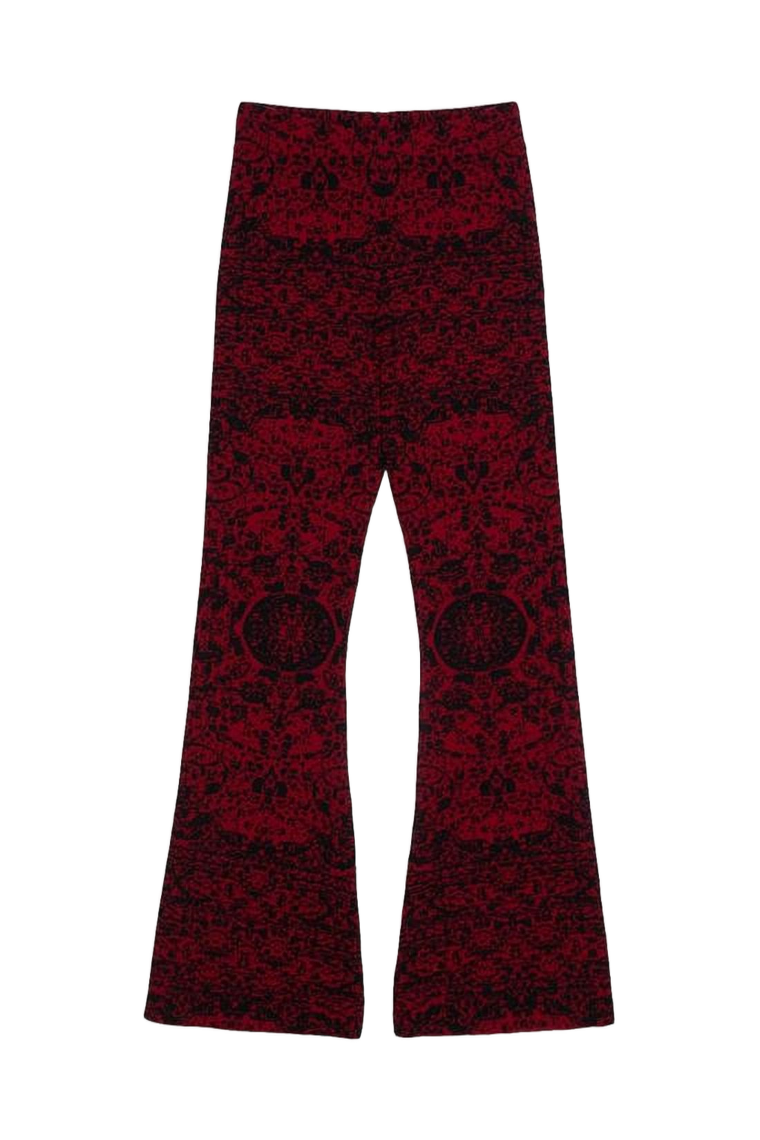 Intricate Red and Black Patterned Straight Pants