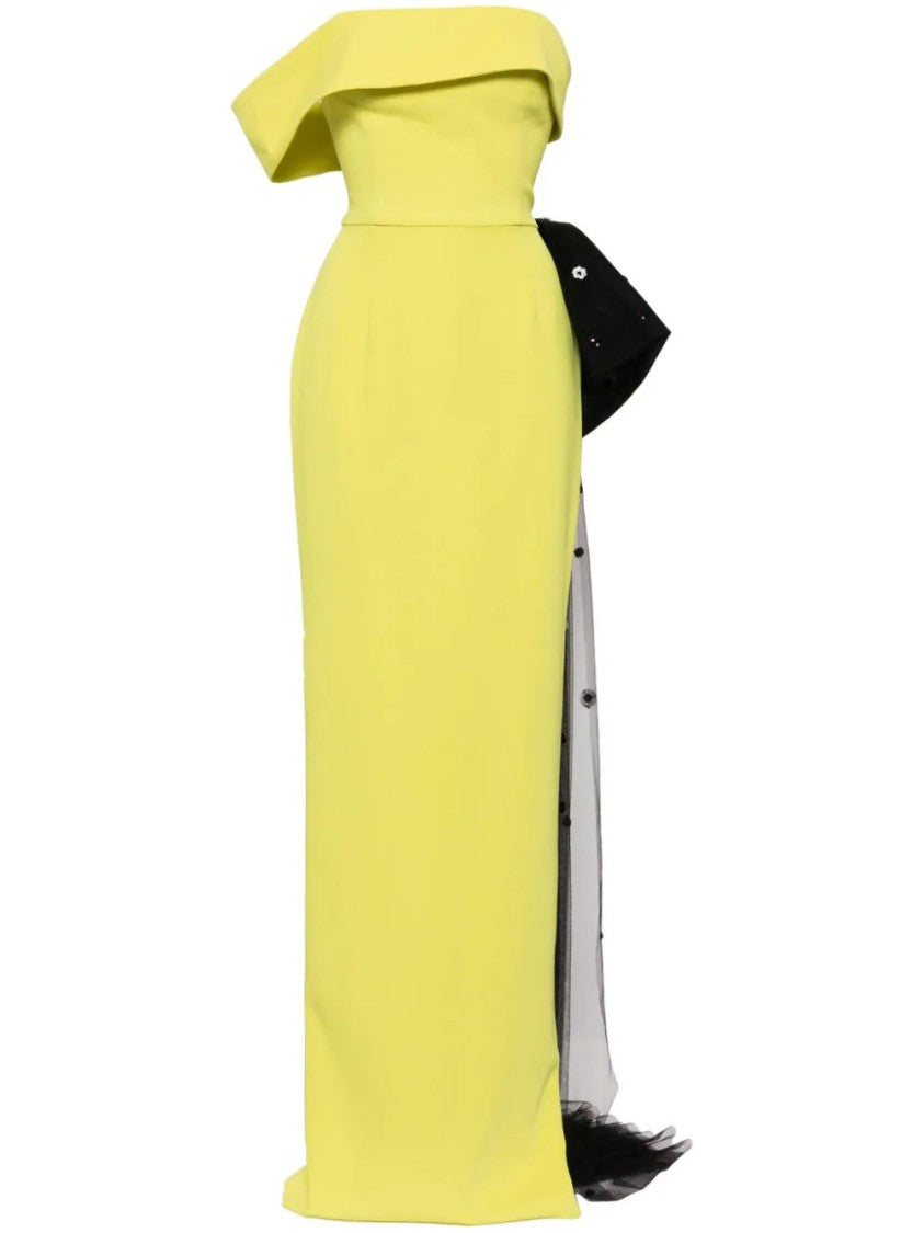 Crepe Off-Shoulder Dress With A Tulle Bow