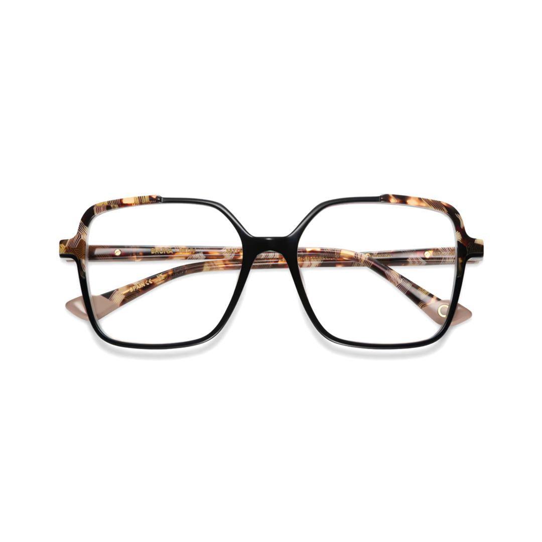 Bruna Geometric Square Frame Eyeglasses with Tortoiseshell-Patterned Temples