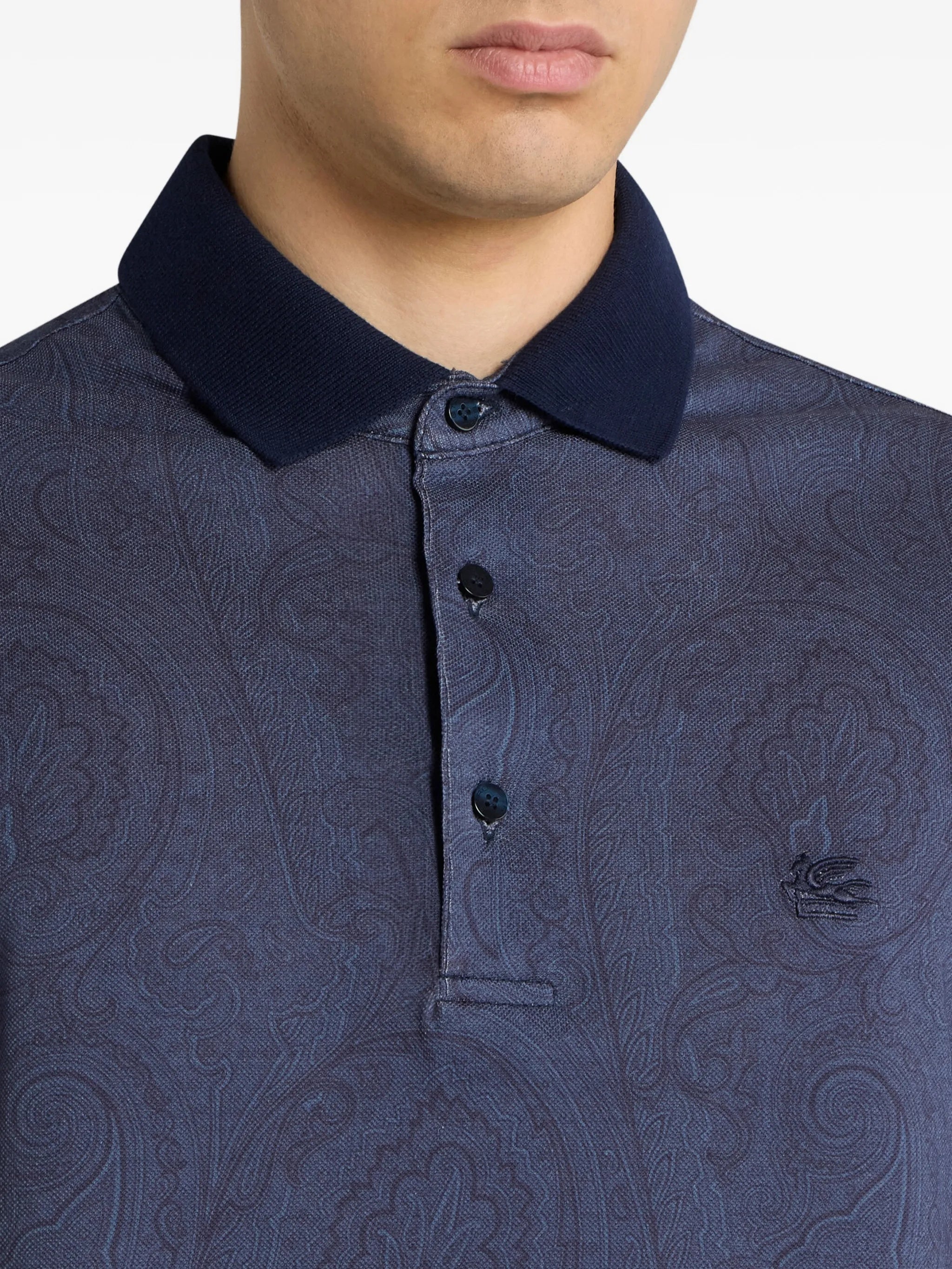 Blue Roma Short-Sleeved Paisley Pattern Polo