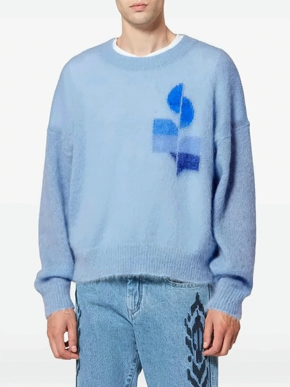 Light Blue Abstract Geometric Mohair Sweater