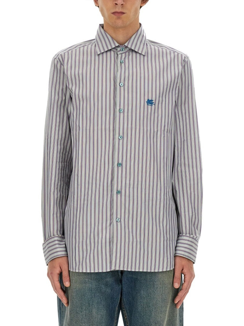 Pegasus Logo Shirt With Vertical Striped Pattern