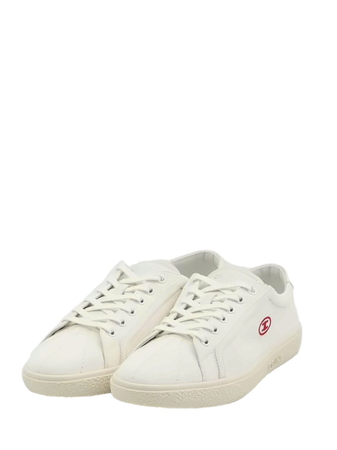 Low-Top White Textile Sneakers with Leather Accents
