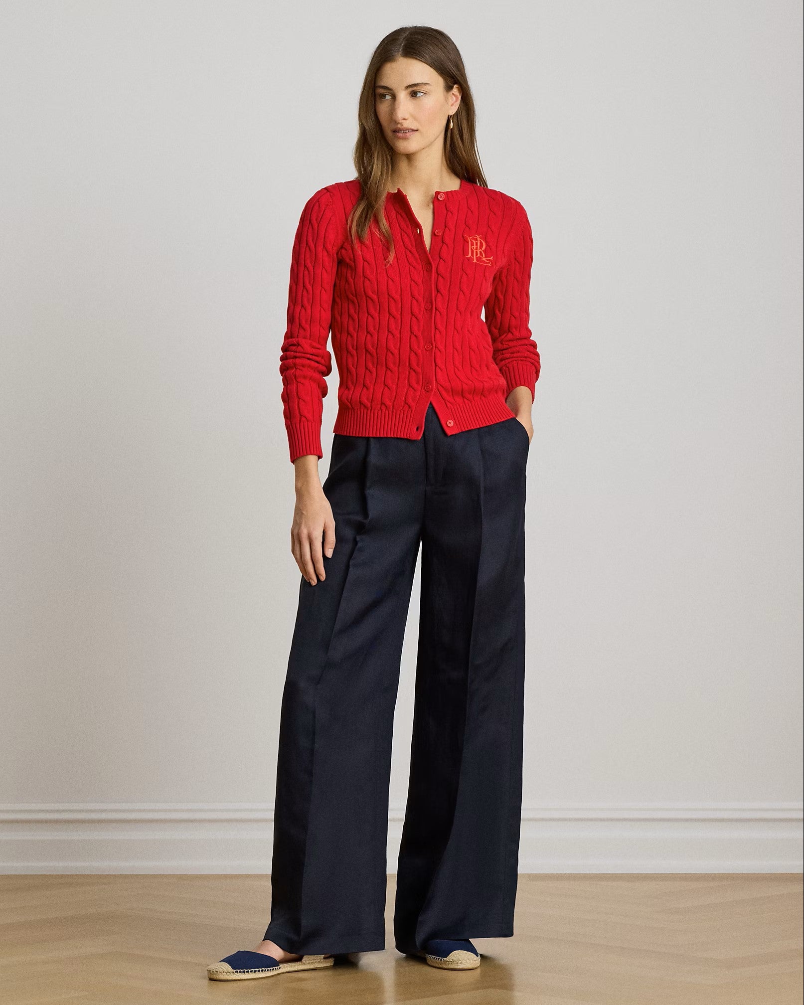 Navy Blue Woven Linen Wide Trousers