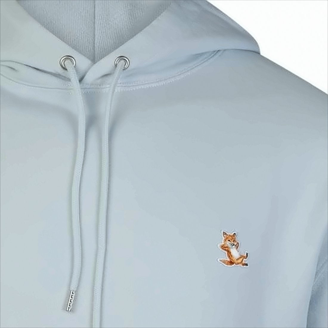 Relaxed Fit Blue Cotton Hoodie With Embroidered Fox Logo