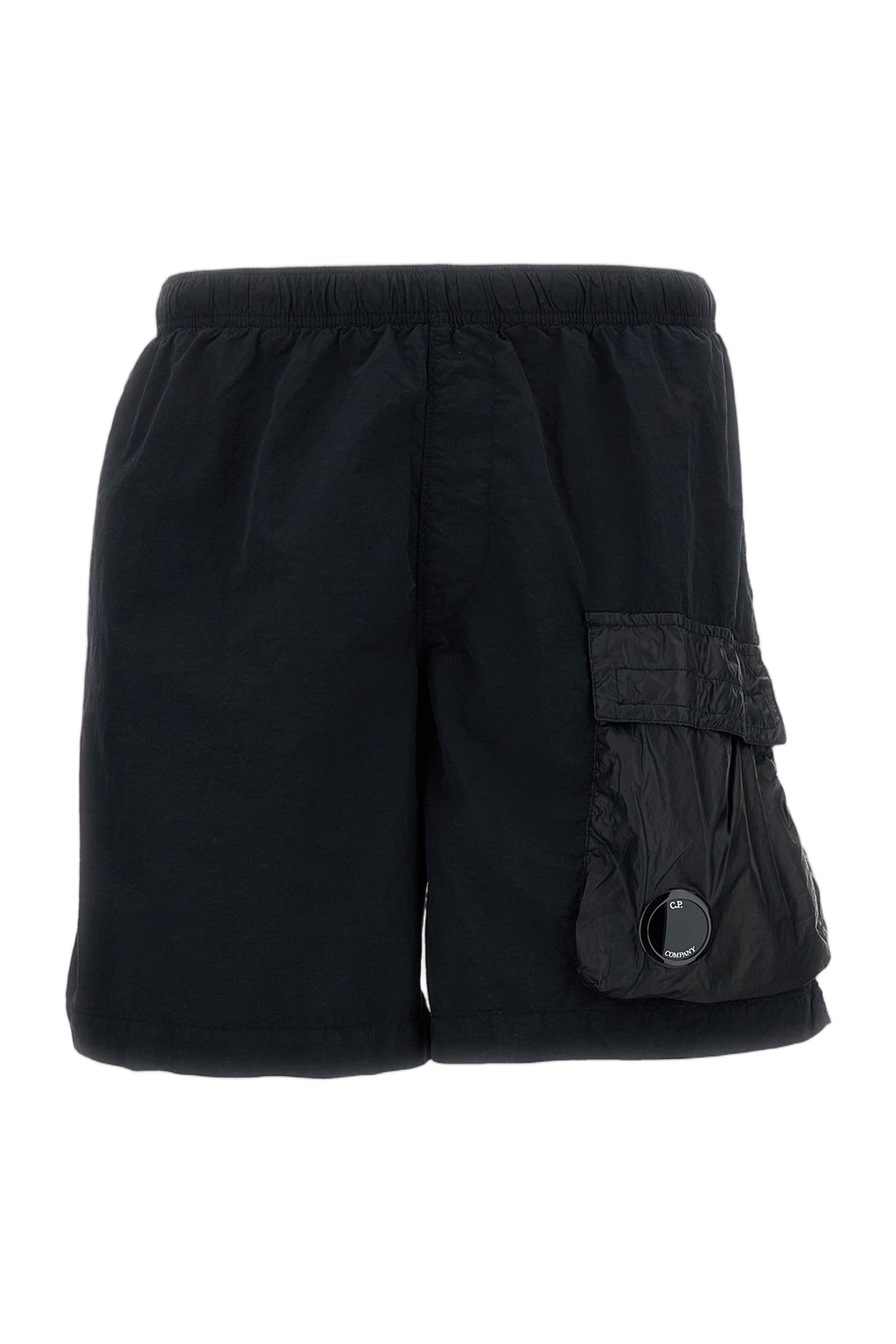 Crinkled Nylon Swim Shorts with Cargo Pockets and Iconic Lens Detail