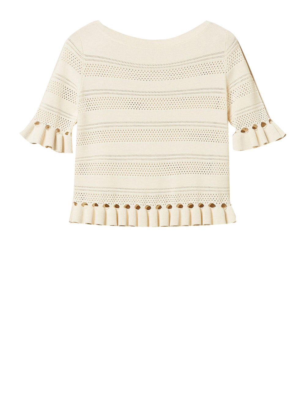 Short-Sleeved Knit Top with Pleated Ruffle