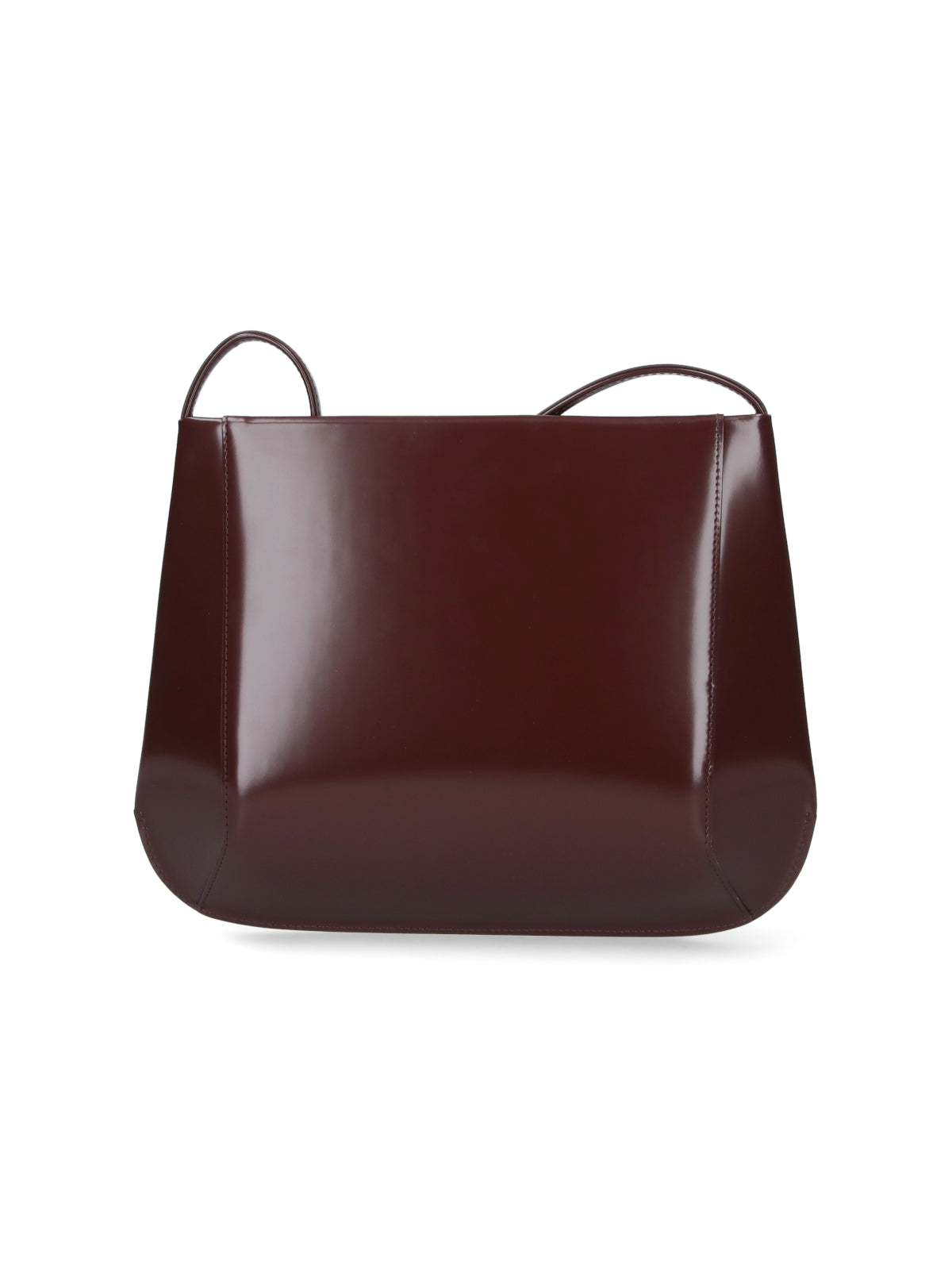 Glossy Brown Loge Leather Shoulder Bag