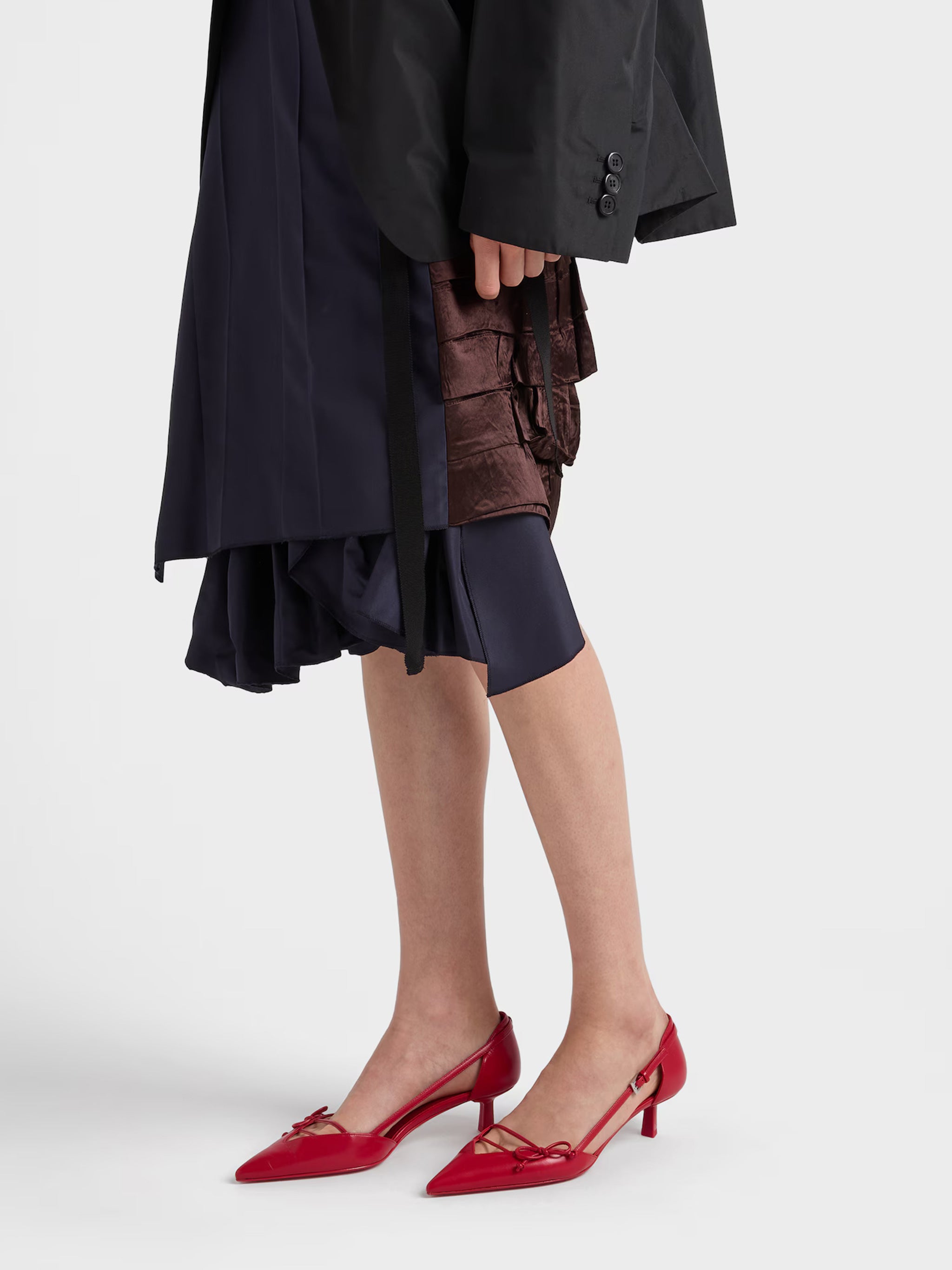 Red Pointed-Toe Slingback Bow Pumps