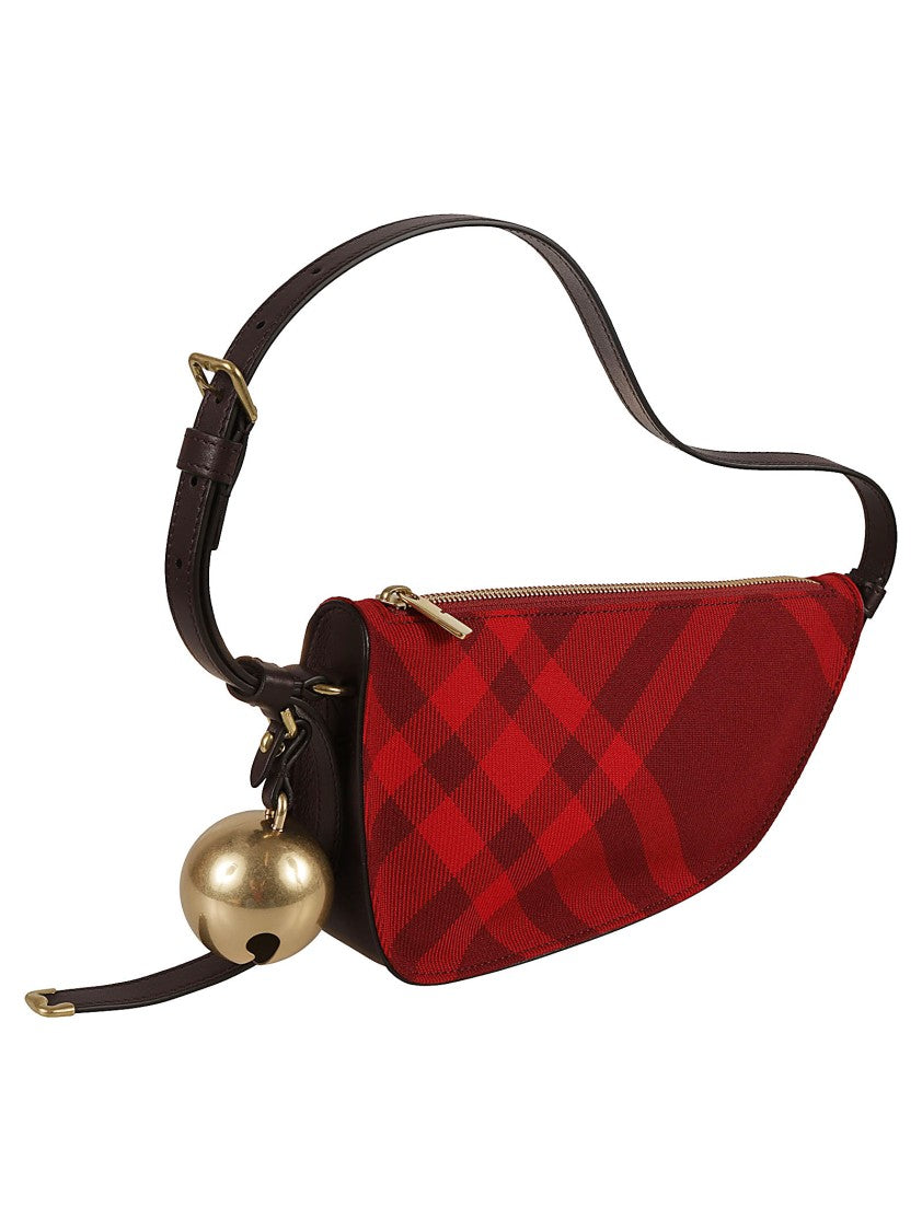 Curved Plaid Bag With Gold Bell Accent