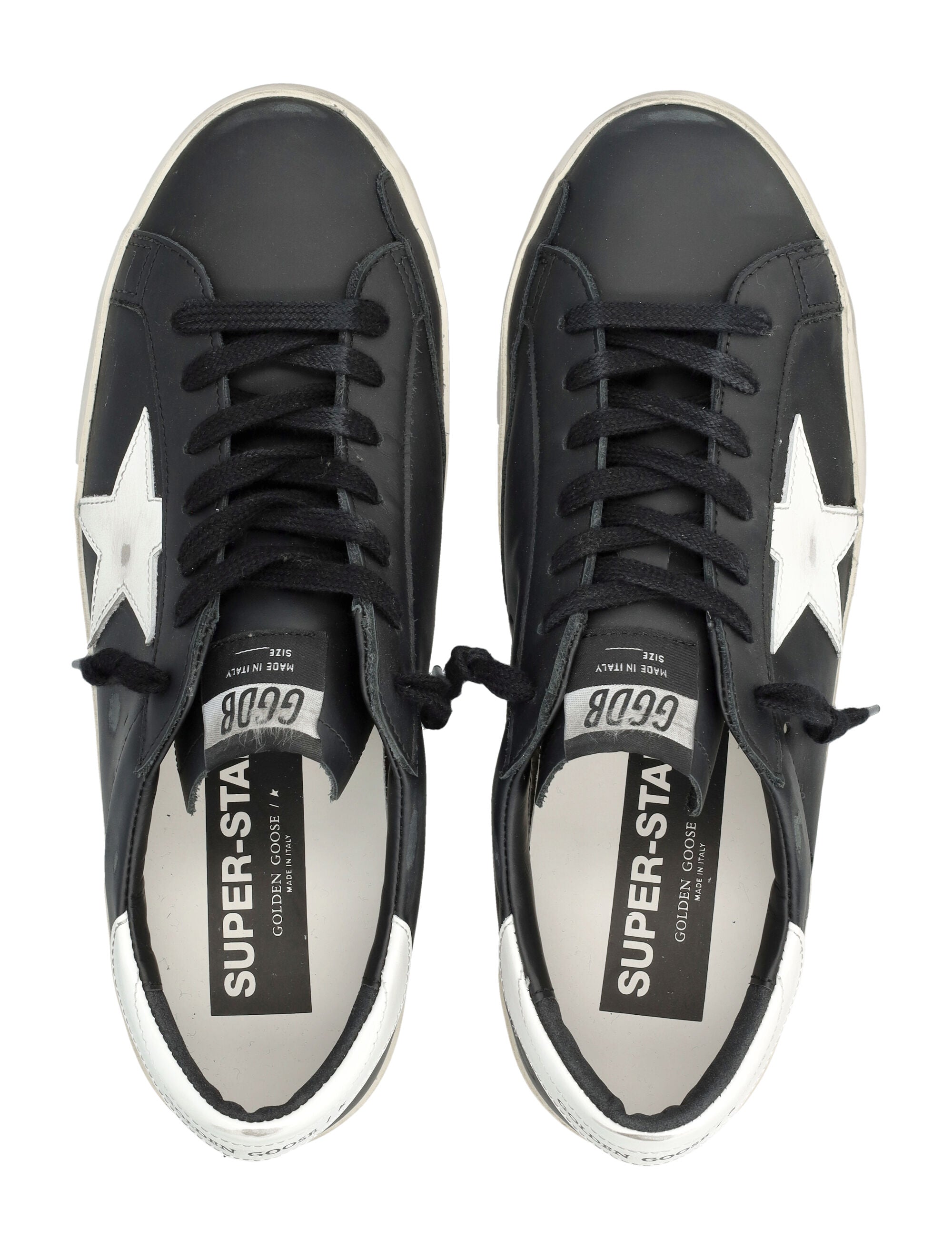 Super-Star Black Leather Sneakers with White Star Accent