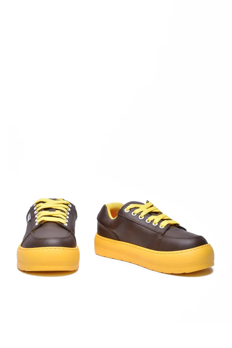 Leather Sneakers - Brown/Yellow