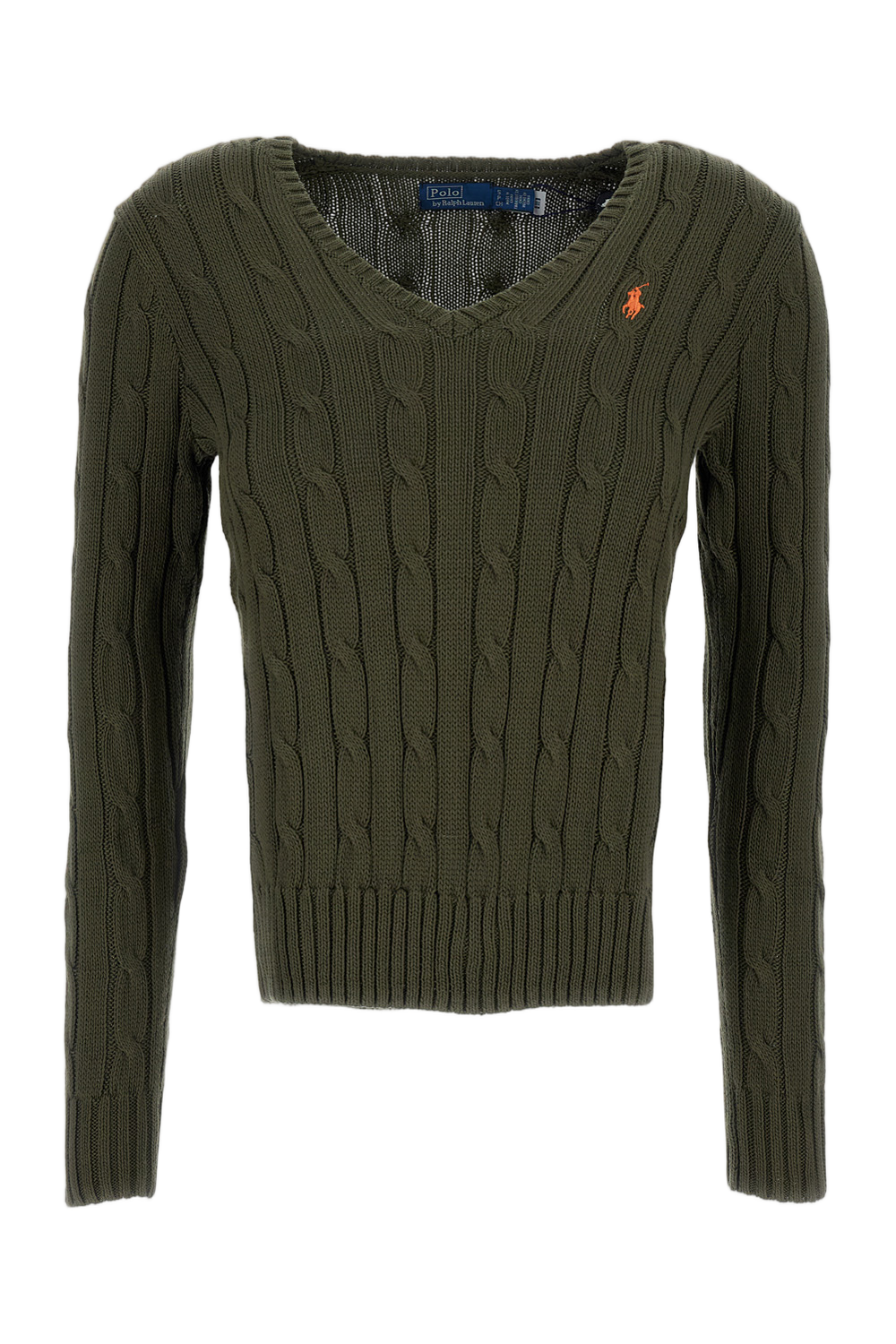 Cable-Knit V-Neck Sweater With Embroidered Logo Detail