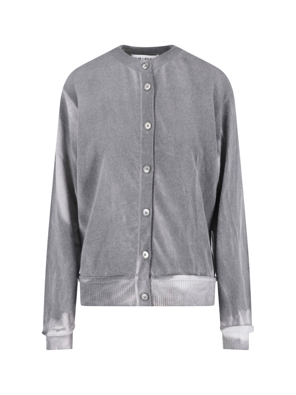 Grey Plush Button-Up Ribbed Sweater