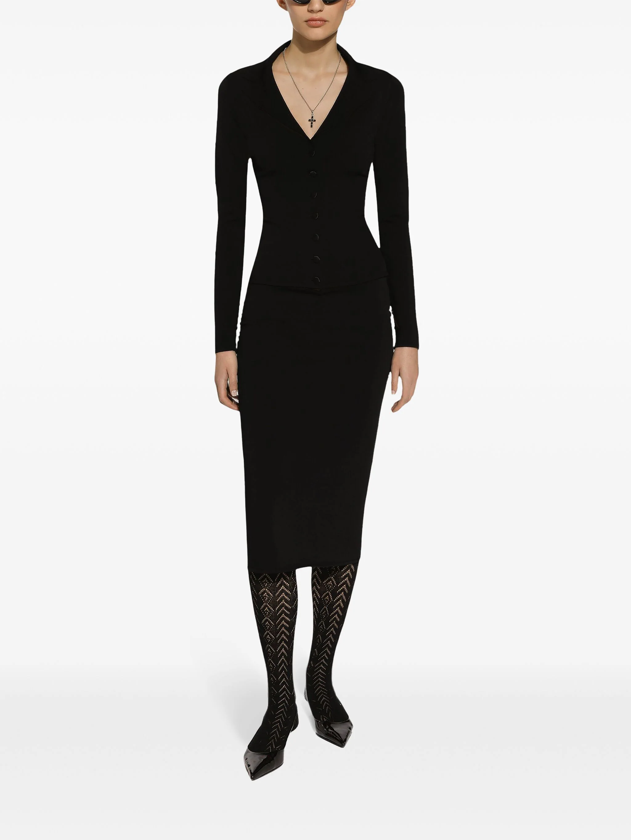Black Longuette Stretch Viscose Logo Skirt