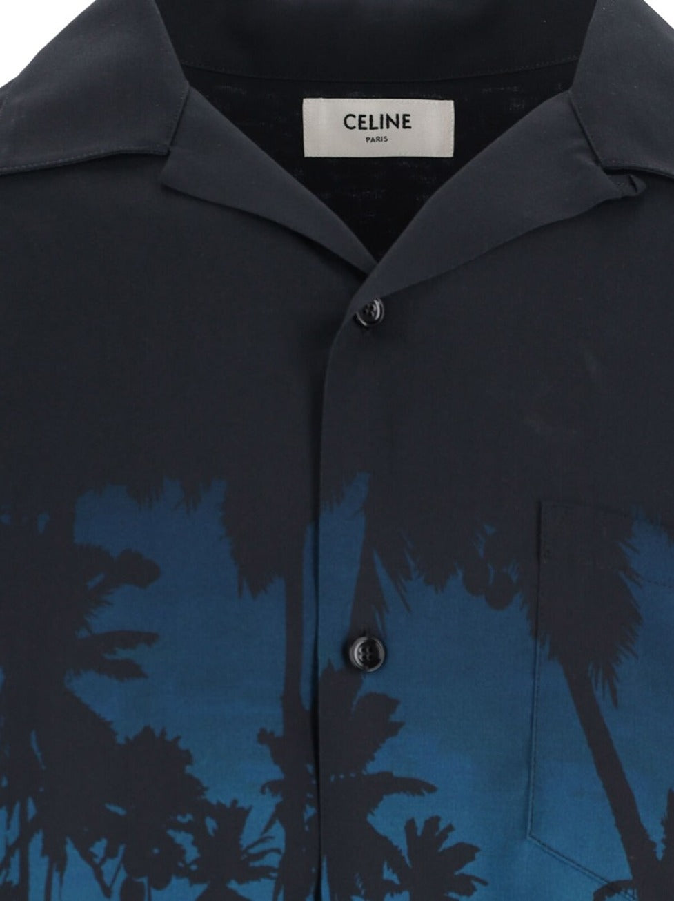 Short-Sleeved Camp Collar Shirt With Multicolor Palm Print