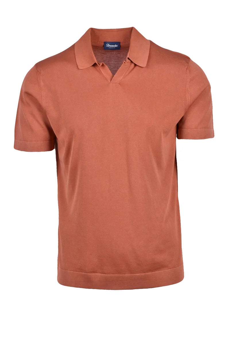 Cotton Knit Polo Shirt - Rust