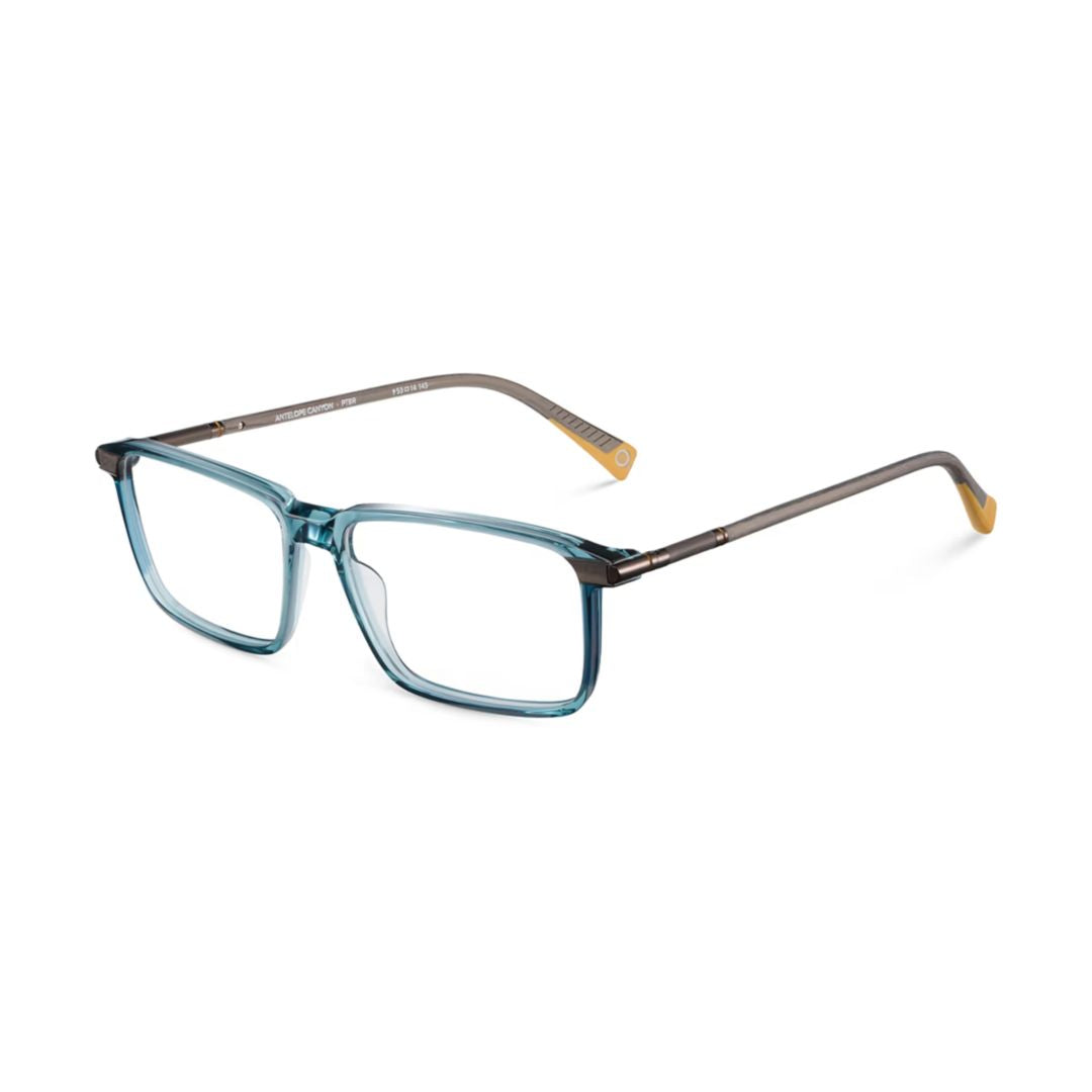 Antelope Canyon Rectangular Translucent Blue Eyeglasses with Amber Accents