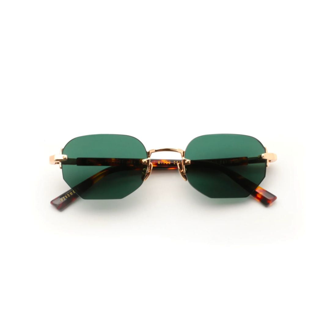 Moonstone Geometric Tortoiseshell-Patterned Sunglasses with Gold Accents