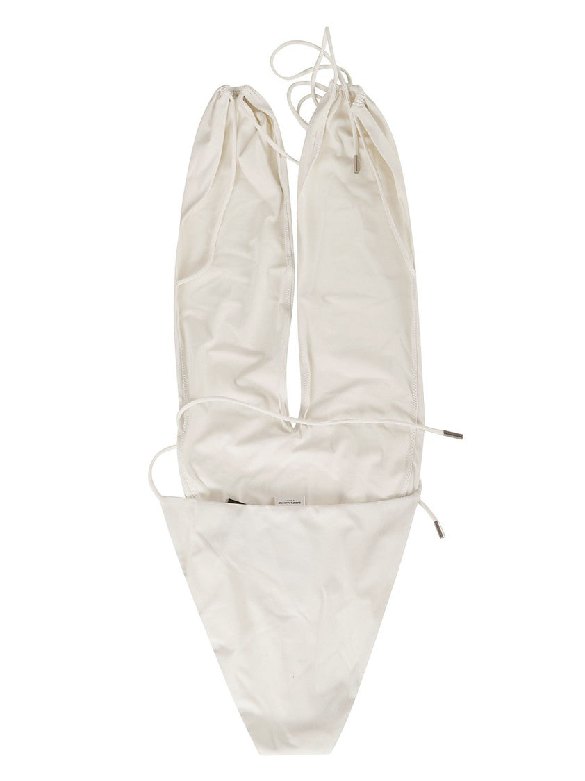 White Swimwear With Elongated Sleeves