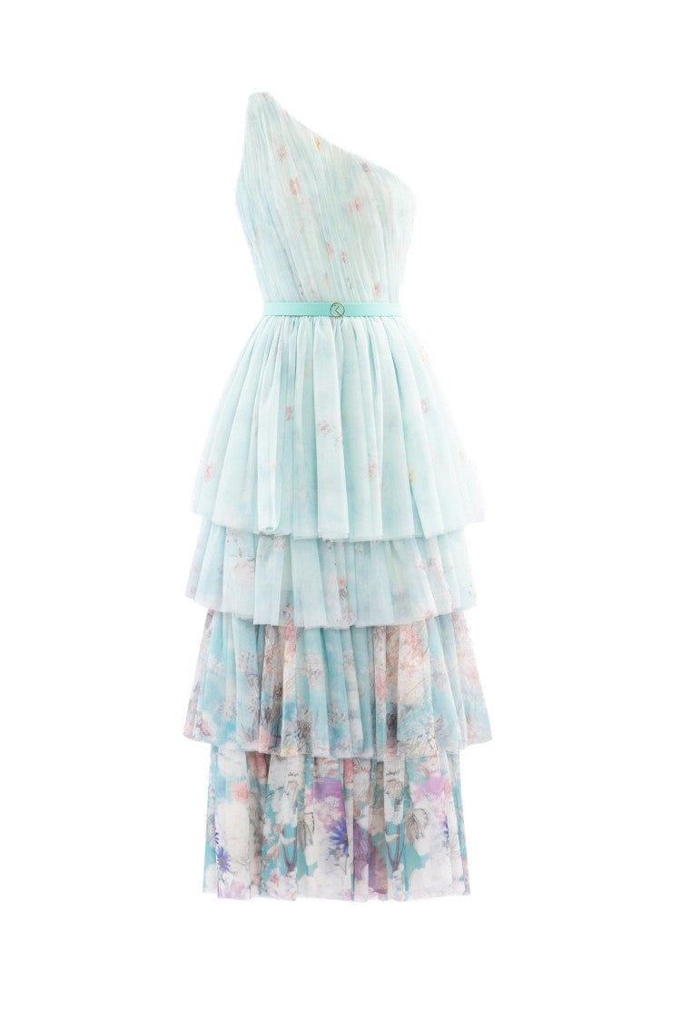 Floral Printed One-Shoulder Dress
