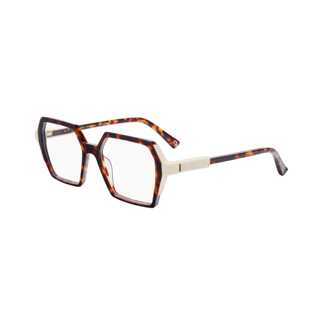 Tolosa Oversized Geometric Tortoiseshell Eyeglasses with Contrasting Temples