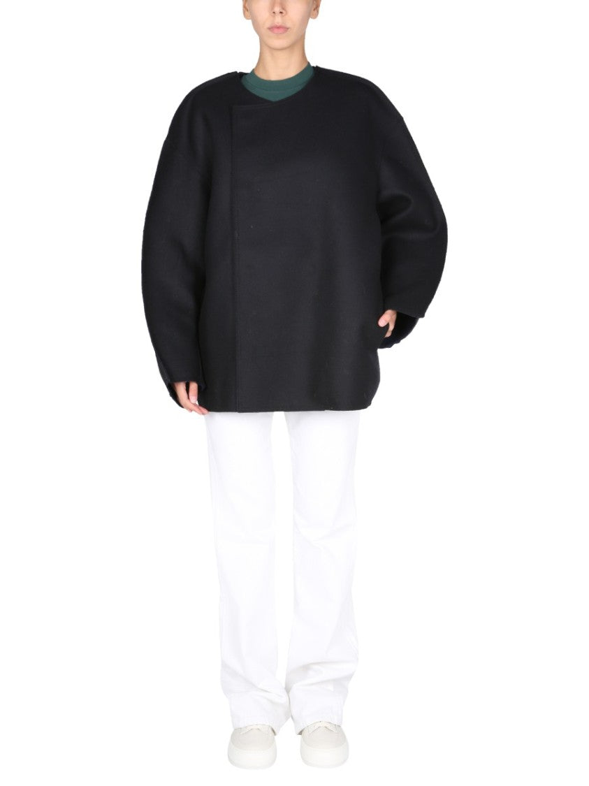Asymmetrical Front Closure Black Coat