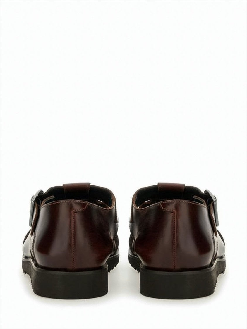 Woven Leather Sandals with Side Buckle Strap