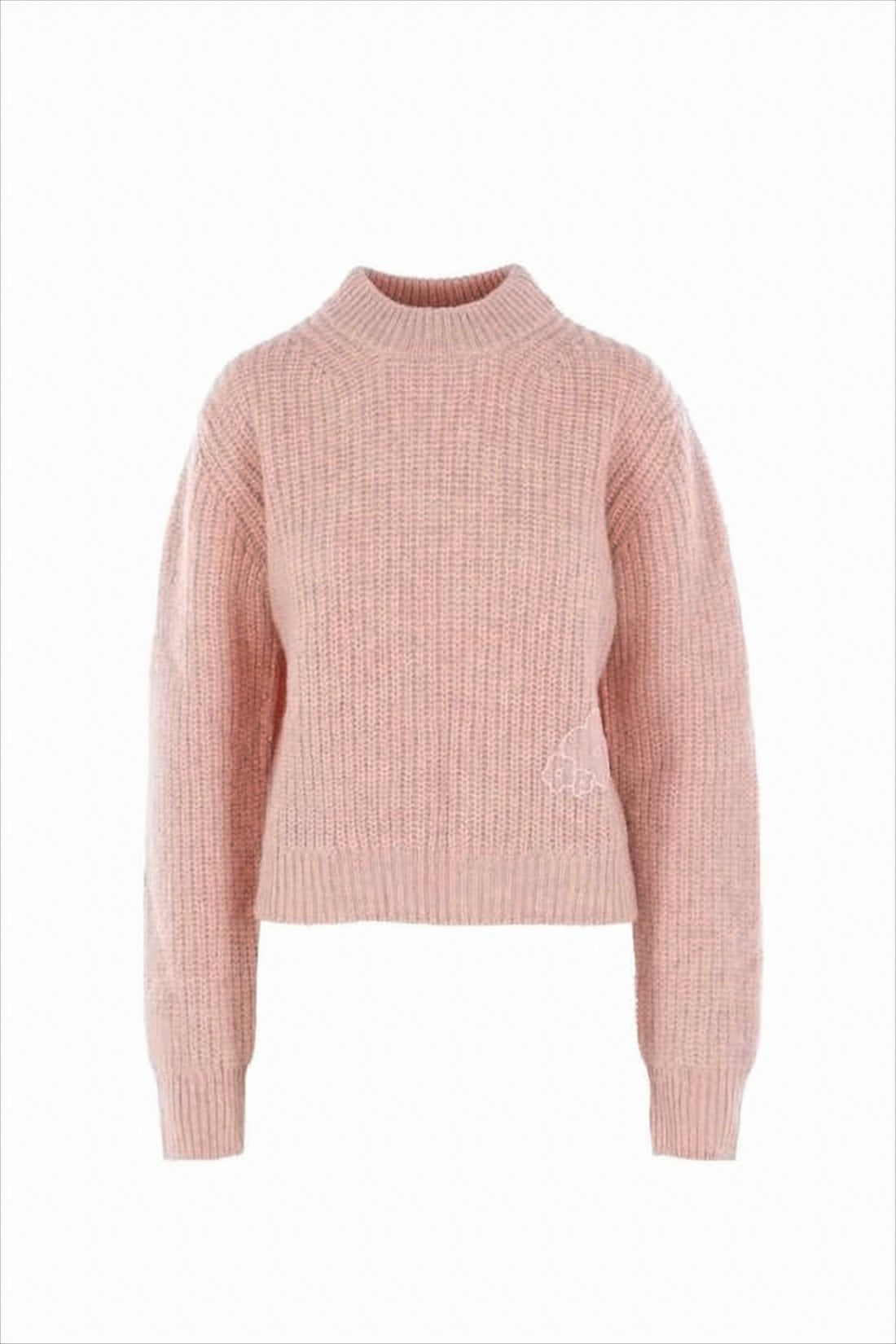 Ribbed Knit Sweater with Floral Embroidery