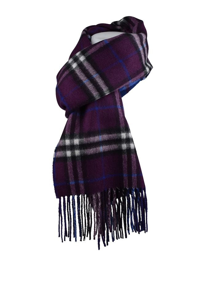 Reversible Plaid Cashmere Scarf With Fringed Ends