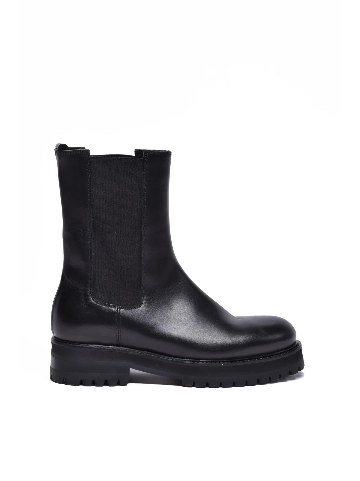 Black Leather Rubber Women's Leather Ankle Boot