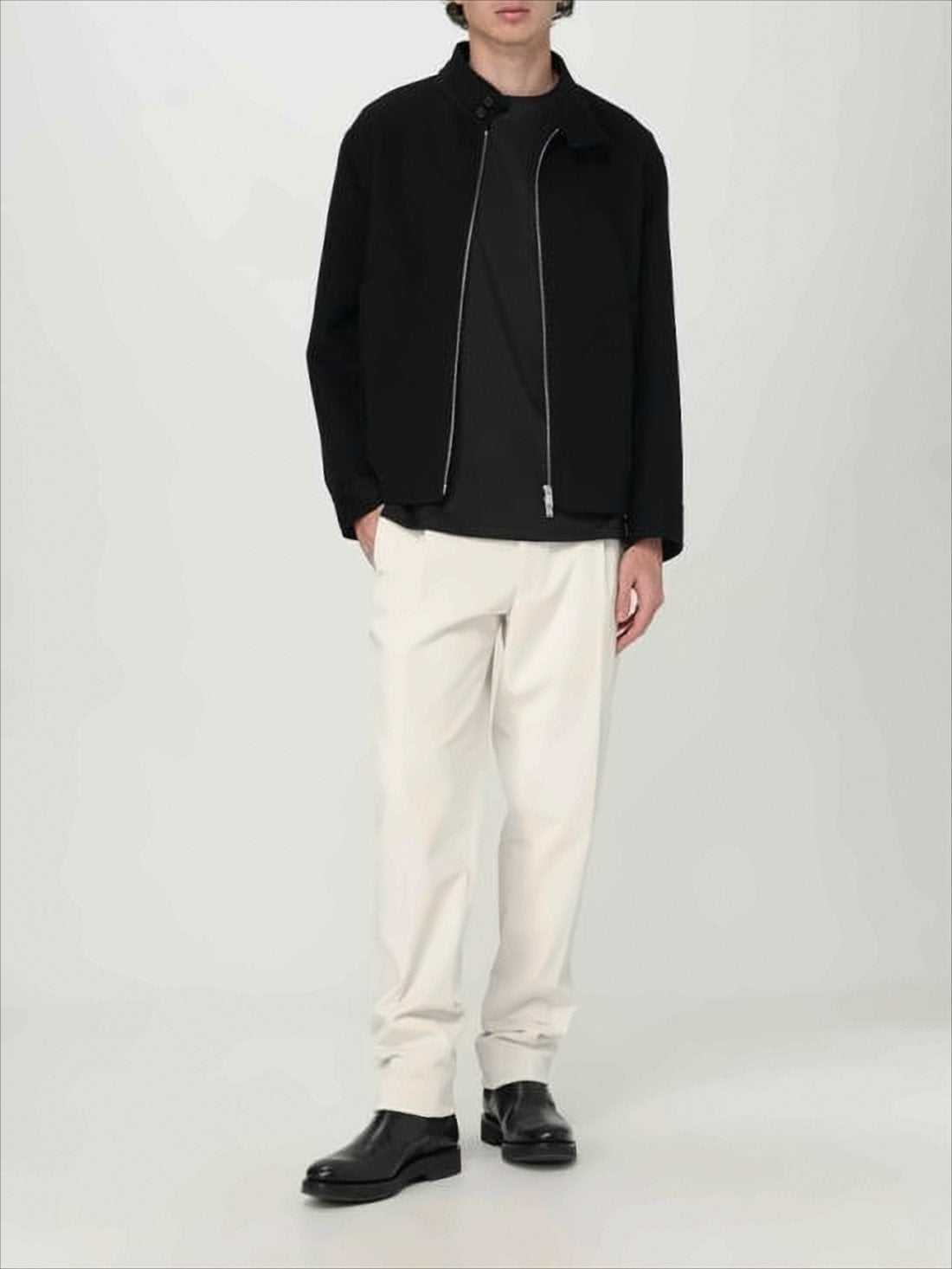 Minimalist Black Wool Jacket with High Collar