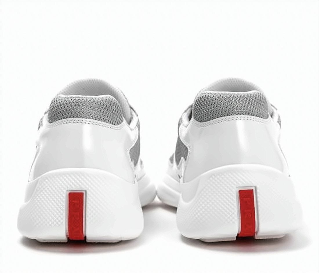 White Leather and Grey Mesh Sneakers