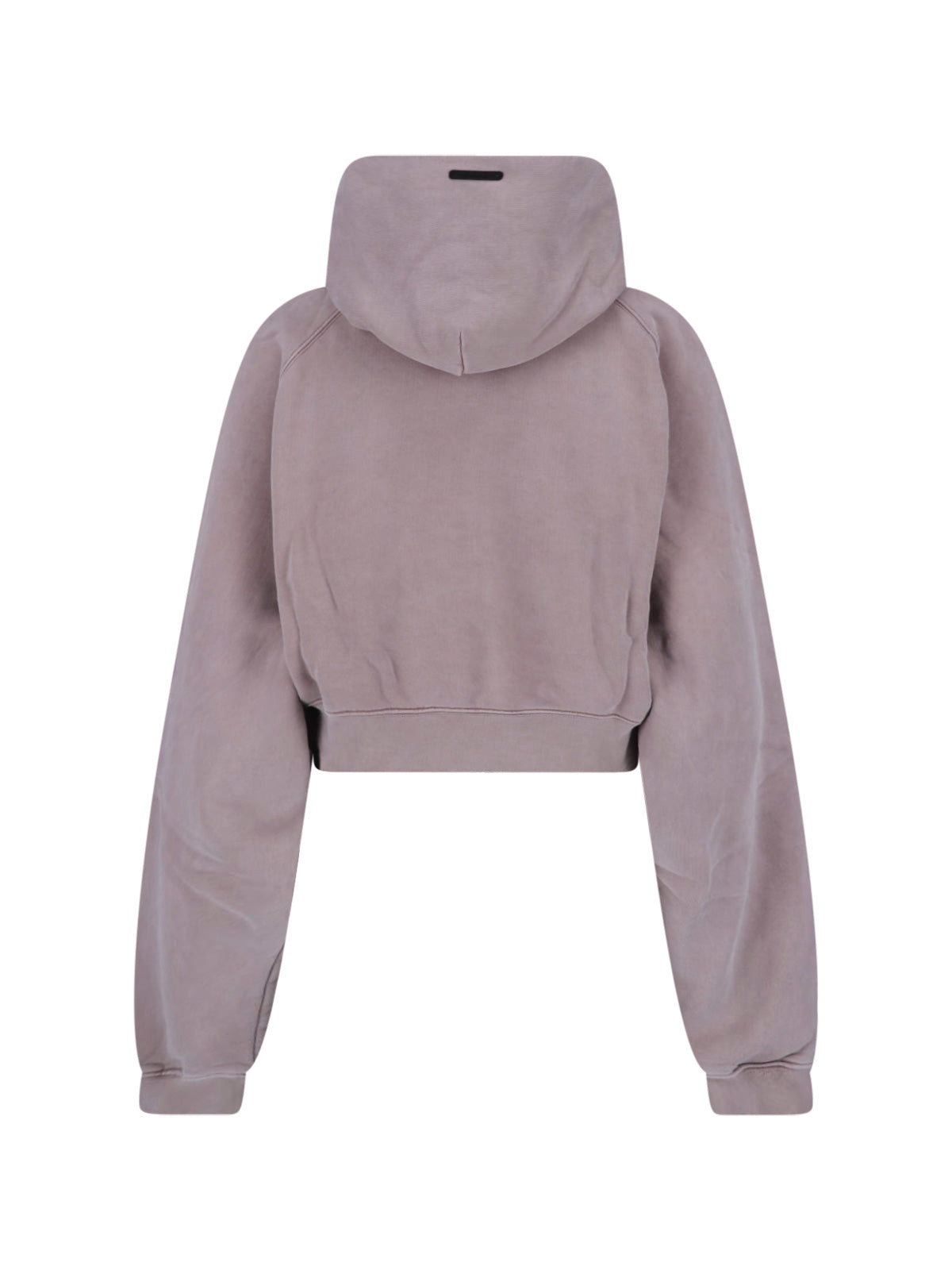 Grey Cropped Washed Texture Arched Hoodie