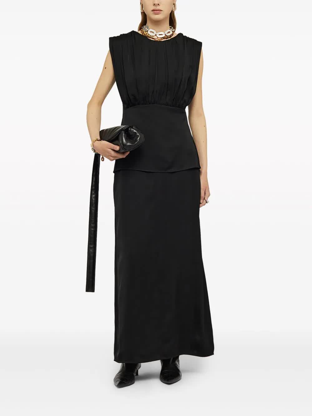 Black Structured Gathered Acetate Top