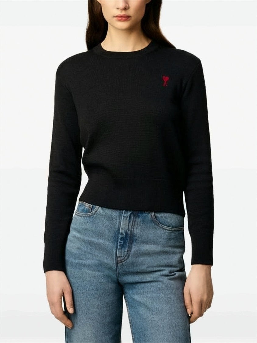 Black Wool Sweater with Crew Neck