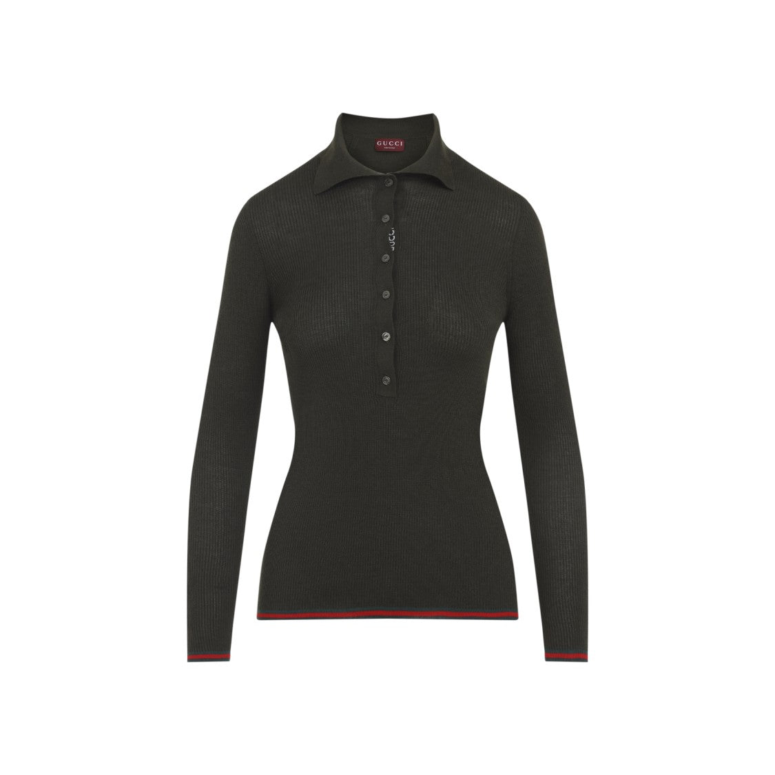 Fitted Long-Sleeve Polo Top With Ribbed Texture And Classic Collar