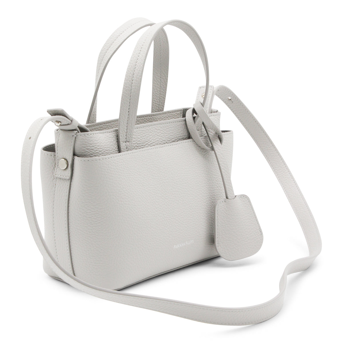 Grey Leather Top Handle Bag