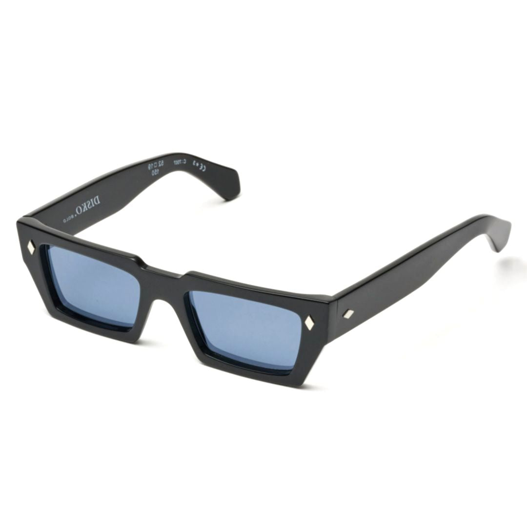 Disko Bold Chunky Black Rectangular Sunglasses with Blue-Tinted Lenses