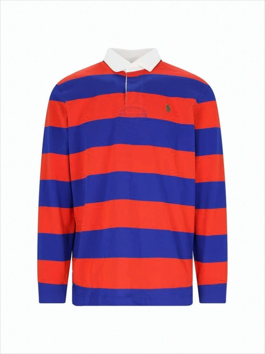 Long-Sleeve Striped Polo Shirt with Classic Collar