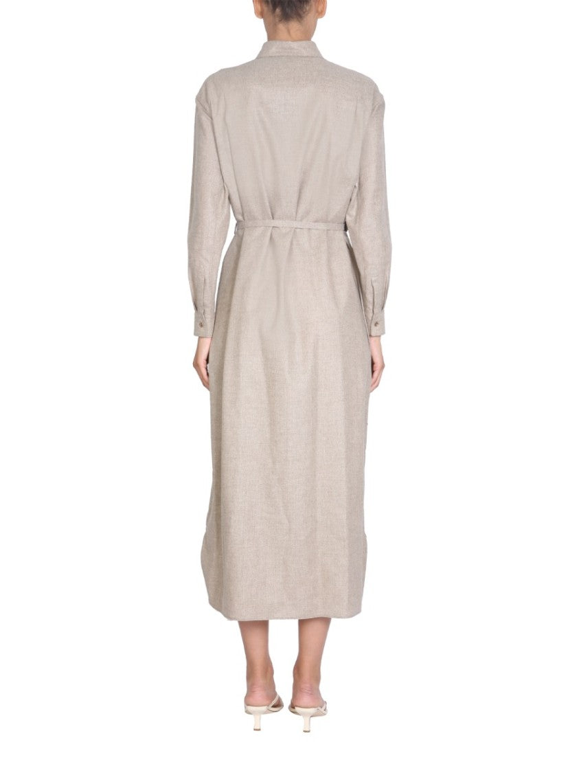 Classic Collar Midi Shirt Dress
